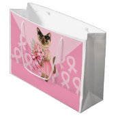 Brustkrebs-Bewusstsein für Katzenliebhaber Rosa Ba Große Geschenktüte (Vorderseite Schrägansicht)