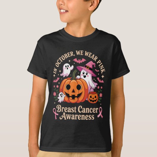 Brustkrebs-Bewusstsein Halloween im Oktober Wir T-Shirt (Vorderseite)