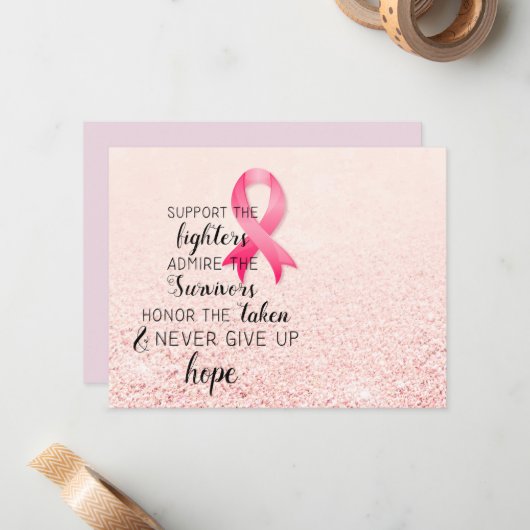 Brustkrebs-Bewusstsein Hoffnung Inspiration Zitat Mitteilungskarte (Vorderseite/Rückseite Beispiel)