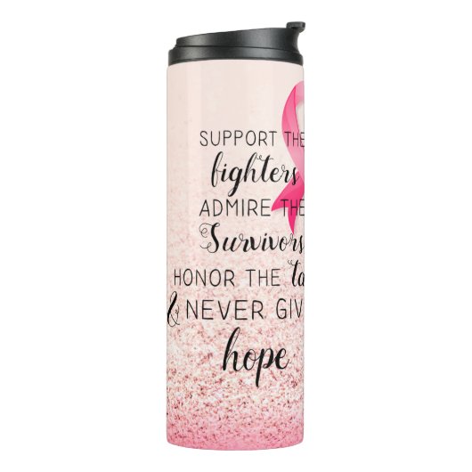 Brustkrebs-Bewusstsein Hoffnung Inspiration Zitat Thermosbecher (Nach links gedreht)
