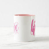 Brustkrebs-Bewusstsein Hoffnung rosa Moderne Schri Zweifarbige Tasse (Mittel)