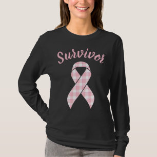 Brustkrebs-Bewusstsein Kariert Pink Ribbon Überleb T-Shirt