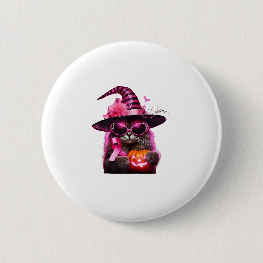 Brustkrebs-Bewusstsein KatzenHalloween Rosa Band Button (Vorderseite)