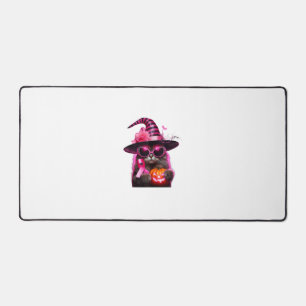 Brustkrebs-Bewusstsein KatzenHalloween Rosa Band Schreibtischunterlage