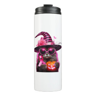 Brustkrebs-Bewusstsein KatzenHalloween Rosa Band Thermosbecher