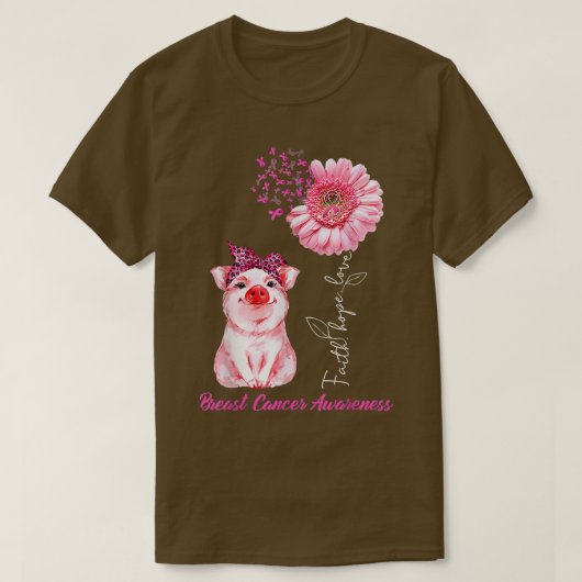 Brustkrebs-Bewusstsein Kostüm Daisy Ribbon Pig 3 T-Shirt (Design vorne)