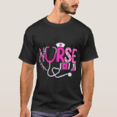 Brustkrebs-Bewusstsein Krankenschwester Pink Ribbo T-Shirt (Vorderseite)