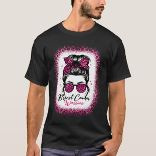 Brustkrebs-Bewusstsein Krieger Messy Bun Pink Leo T-Shirt
