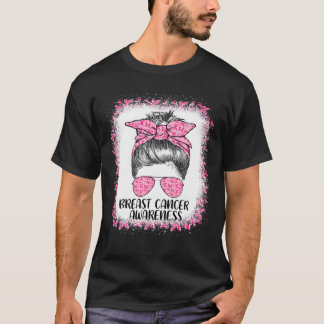 Brustkrebs-Bewusstsein Messy Bun Gold Ribbon T-Shirt