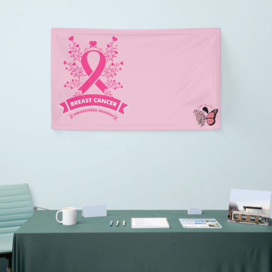 Brustkrebs-Bewusstsein mit rosa Band Banner (Messeveranstaltung)
