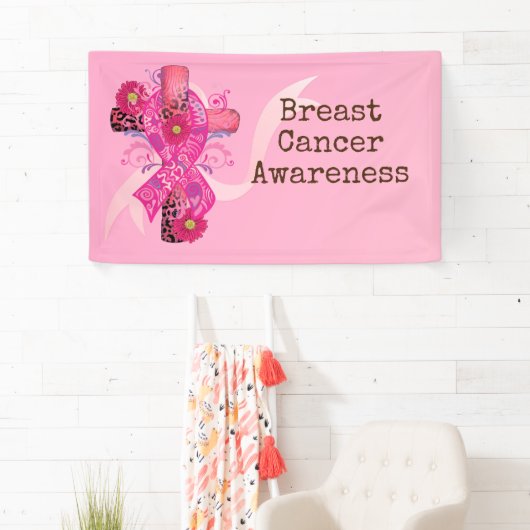 Brustkrebs-Bewusstsein mit rosa Band Banner (Insitu)