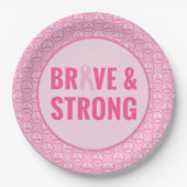 Brustkrebs-Bewusstsein mit rosa Band Pappteller (Vorderseite)