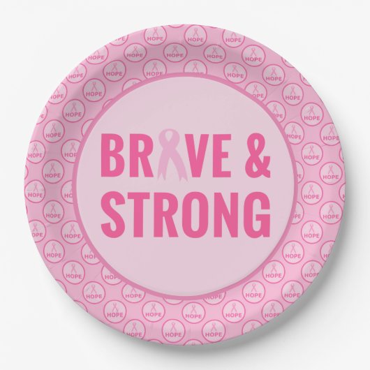 Brustkrebs-Bewusstsein mit rosa Band Pappteller (Vorderseite)