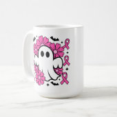Brustkrebs-Bewusstsein mit rosa Blume Kaffeetasse (Vorderseite Links)
