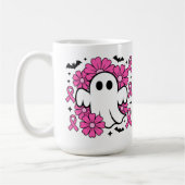 Brustkrebs-Bewusstsein mit rosa Blume Kaffeetasse (Links)