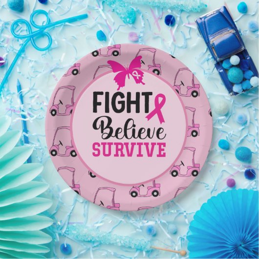 Brustkrebs-Bewusstsein mit Rosa Golfer Pappteller (Party)