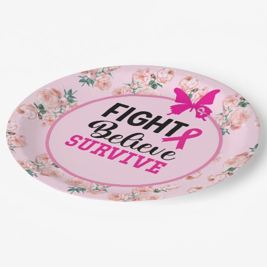 Brustkrebs-Bewusstsein mit rosa Multifunktionsleis Pappteller (Schrägansicht)