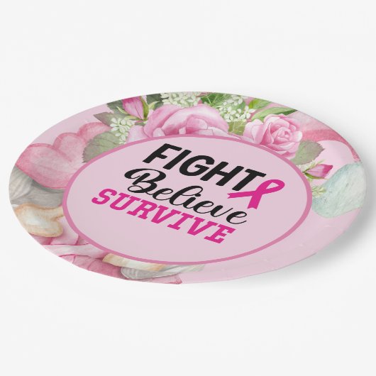 Brustkrebs-Bewusstsein mit rosa Multifunktionsleis Pappteller (Schrägansicht)