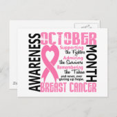 Brustkrebs-Bewusstsein Monat Herz 1,5 Postkarte (Vorne/Hinten)