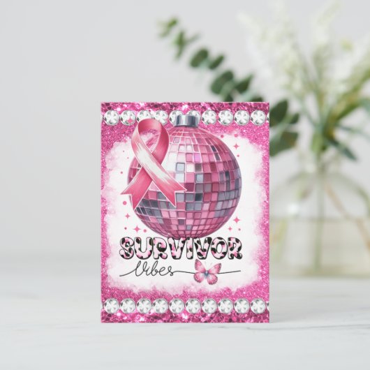 Brustkrebs-Bewusstsein Monat Überleben rosa Postkarte (Stehend Vorderseite)