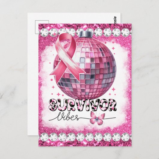Brustkrebs-Bewusstsein Monat Überleben rosa Postkarte (Vorne/Hinten)