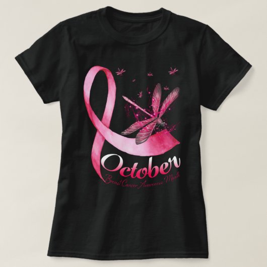Brustkrebs-Bewusstsein Oktober Ribbon Dragonfly T-Shirt (Design vorne)