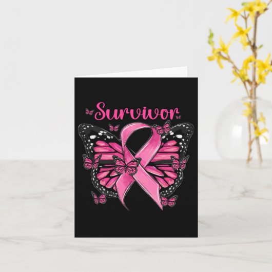 Brustkrebs Bewusstsein Pink Butterfells Survivor Karte (Gelbe Blume)