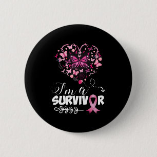Brustkrebs Bewusstsein Pink Butterfly Herz Ich bin Button