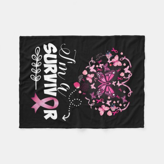 Brustkrebs Bewusstsein Pink Butterfly Herz Ich bin Fleecedecke (Vorderseite (Horizontal))