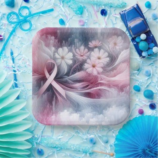 Brustkrebs-Bewusstsein Pink Ribbon Abstrakt Pappteller (Party)