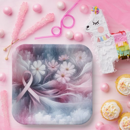 Brustkrebs-Bewusstsein Pink Ribbon Abstrakt Pappteller (Party)