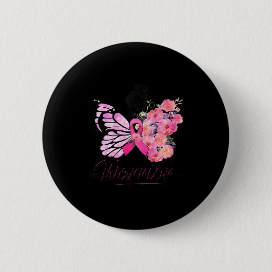 Brustkrebs-Bewusstsein Pink Ribbons Schmetterling Button (Vorderseite)