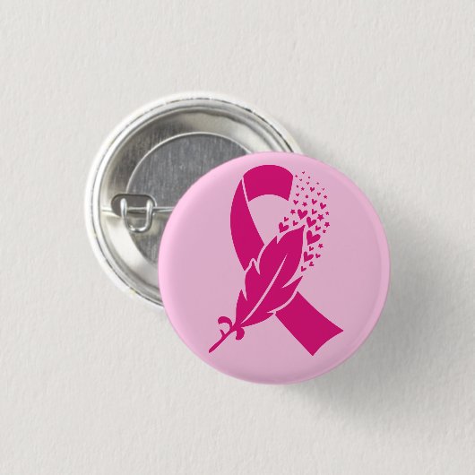 Brustkrebs-Bewusstsein Ribbon Feather Button (Vorne & Hinten)