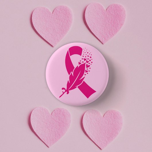 Brustkrebs-Bewusstsein Ribbon Feather Button