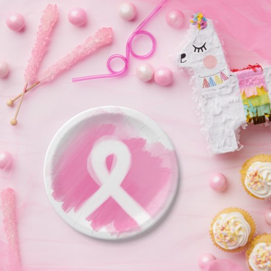 Brustkrebs-Bewusstsein Ribbon Wasserfarbe Pappteller (Party)