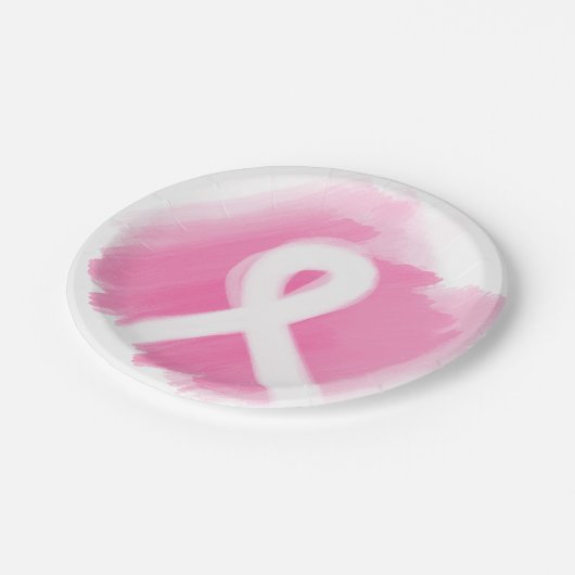 Brustkrebs-Bewusstsein Ribbon Wasserfarbe Pappteller (Schrägansicht)