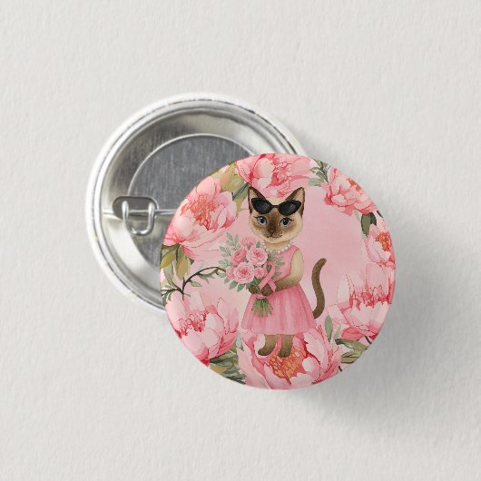 Brustkrebs-Bewusstsein Rosa Band Blumenthema Button (Vorne & Hinten)