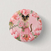 Brustkrebs-Bewusstsein Rosa Band Blumenthema Button (Vorderseite)