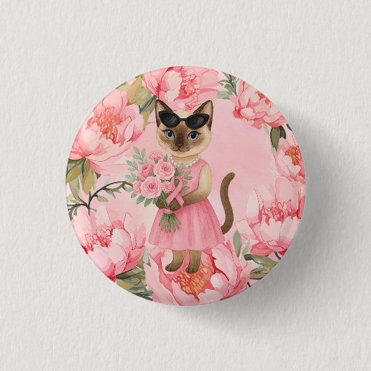 Brustkrebs-Bewusstsein Rosa Band Blumenthema Button (Vorderseite)