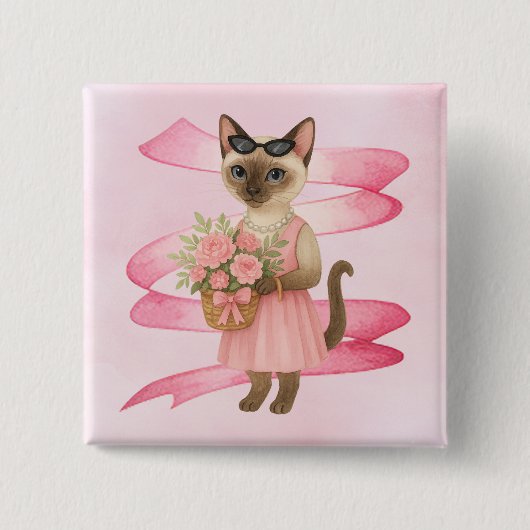 Brustkrebs-Bewusstsein Rosa Band Blumenthema Button (Vorderseite)