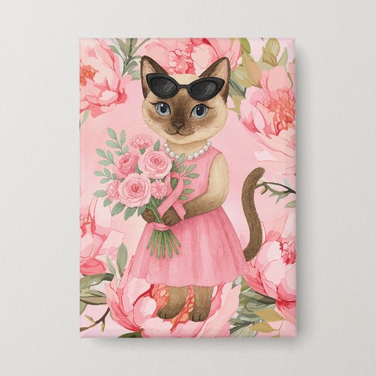 Brustkrebs-Bewusstsein Rosa Band Blumenthema Button (Vorderseite)