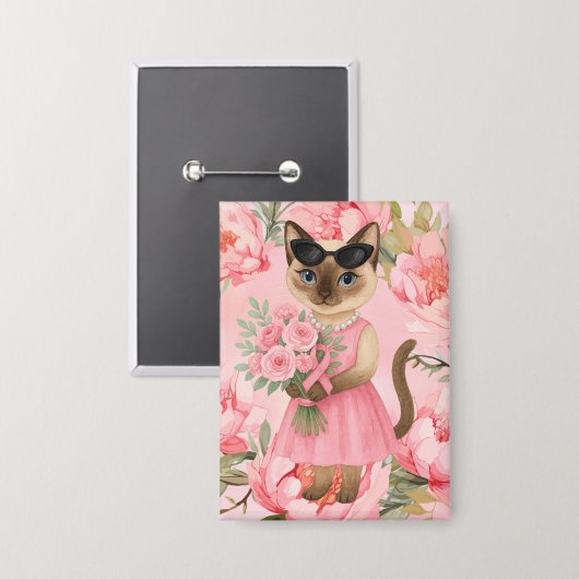 Brustkrebs-Bewusstsein Rosa Band Blumenthema Button (Vorderseite/Rückseite)