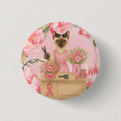 Brustkrebs-Bewusstsein Rosa Band Blumenthema Button (Vorderseite)