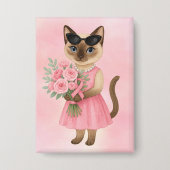 Brustkrebs-Bewusstsein Rosa Band Blumenthema Button (Vorderseite)