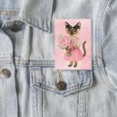 Brustkrebs-Bewusstsein Rosa Band Blumenthema Button (Insitu)