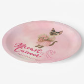 Brustkrebs-Bewusstsein Rosa Band Blumenthema Pappteller (Schrägansicht)