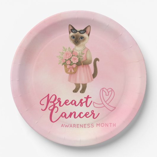 Brustkrebs-Bewusstsein Rosa Band Blumenthema Pappteller (Vorderseite)