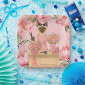 Brustkrebs-Bewusstsein Rosa Band Blumenthema Pappteller (Party)