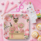 Brustkrebs-Bewusstsein Rosa Band Blumenthema Pappteller (Party)