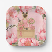 Brustkrebs-Bewusstsein Rosa Band Blumenthema Pappteller (Vorderseite)